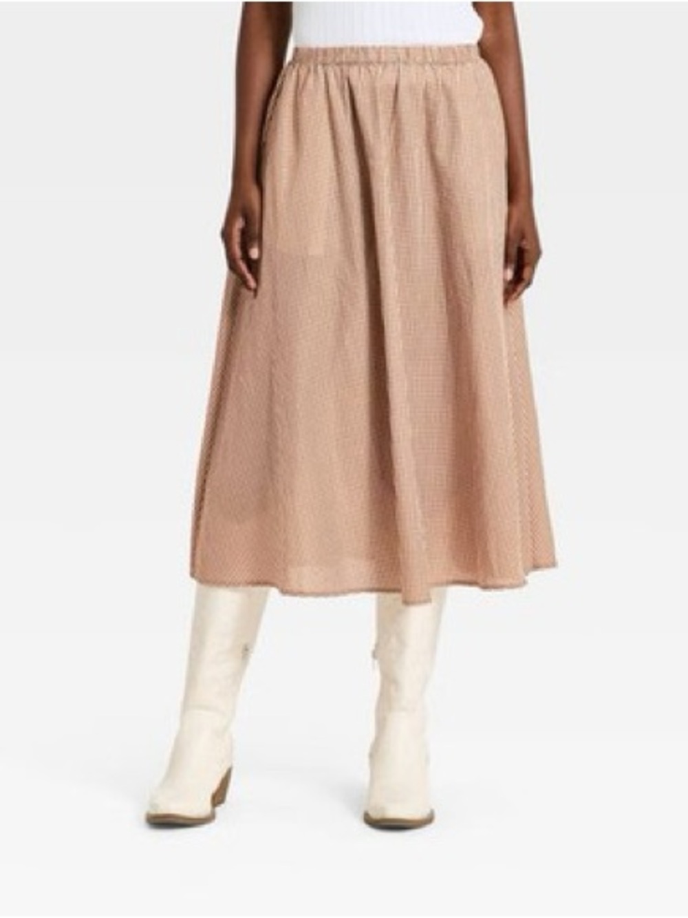 NWOT Women's Pull-On Midi Skirt - A New Day™ Brown Gingham Size Small